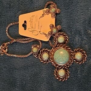 Sara Western Blue Stone Necklace & Earrings Set NWT